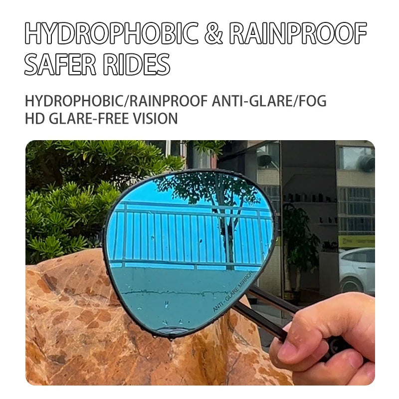 SMNU New Aluminum Alloy Foldable Motorcycle Rear View Mirrors Anti-Glare Blue Lenses Multi-Angle Adjustable Hydrophobic
