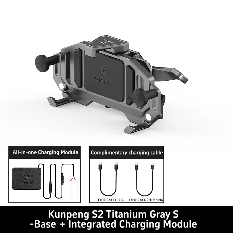 SMNU Kunpeng S2 Air Suspension Damping Marine Grade Aluminum Alloy Waterproof Bike Phone Holder Motorcycle Phone Holder