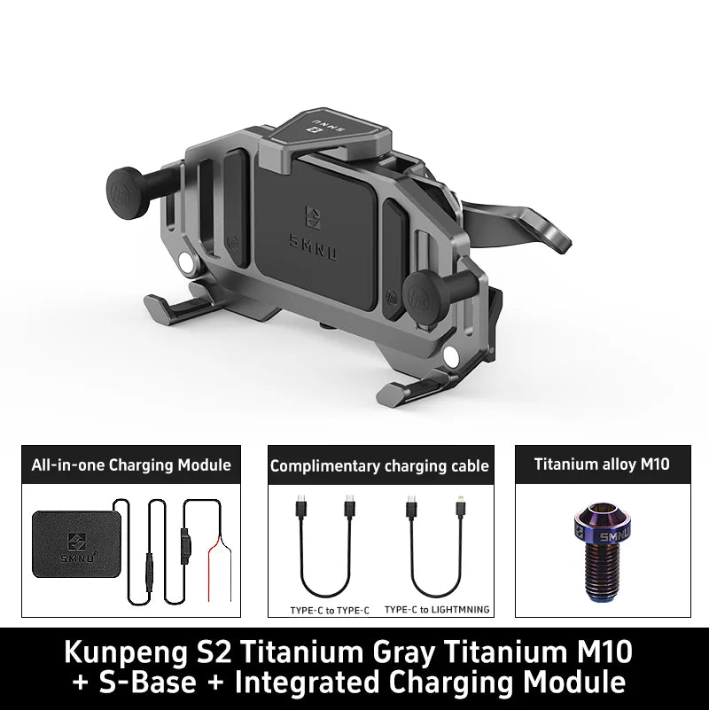 SMNU Kunpeng S2 Air Suspension Damping Marine Grade Aluminum Alloy Waterproof Bike Phone Holder Motorcycle Phone Holder