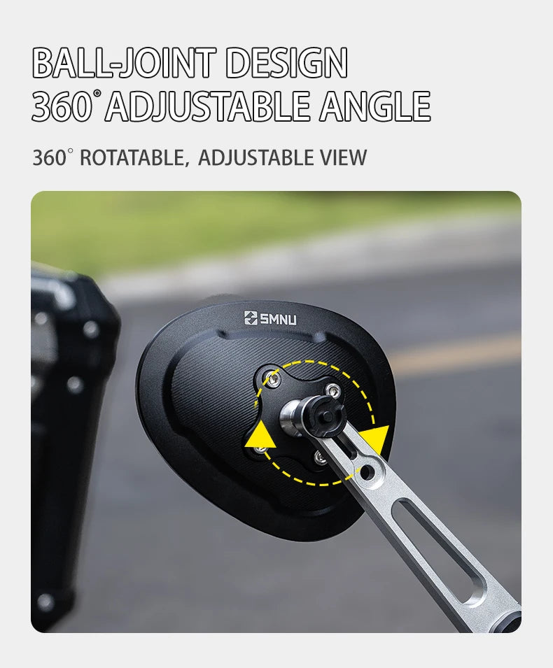 SMNU New Aluminum Alloy Foldable Motorcycle Rear View Mirrors Anti-Glare Blue Lenses Multi-Angle Adjustable Hydrophobic