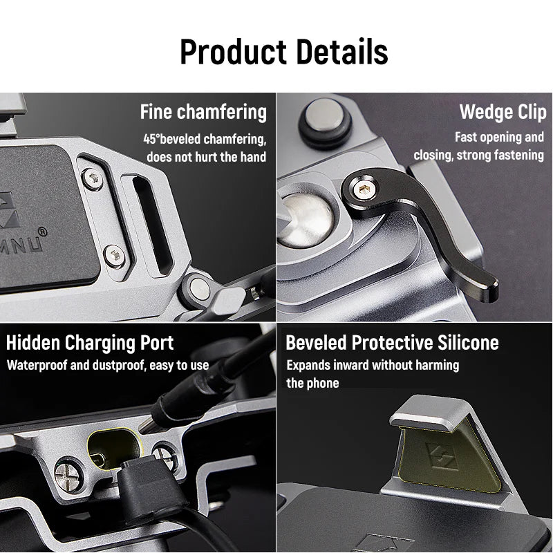 SMNU Kunpeng S2 Air Suspension Damping Marine Grade Aluminum Alloy Waterproof Bike Phone Holder Motorcycle Phone Holder