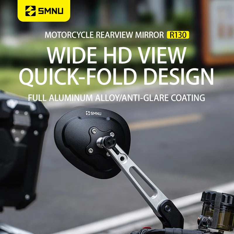 SMNU New Aluminum Alloy Foldable Motorcycle Rear View Mirrors Anti-Glare Blue Lenses Multi-Angle Adjustable Hydrophobic