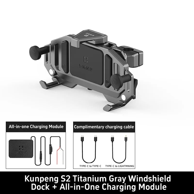 SMNU Kunpeng S2 Air Suspension Damping Marine Grade Aluminum Alloy Waterproof Bike Phone Holder Motorcycle Phone Holder