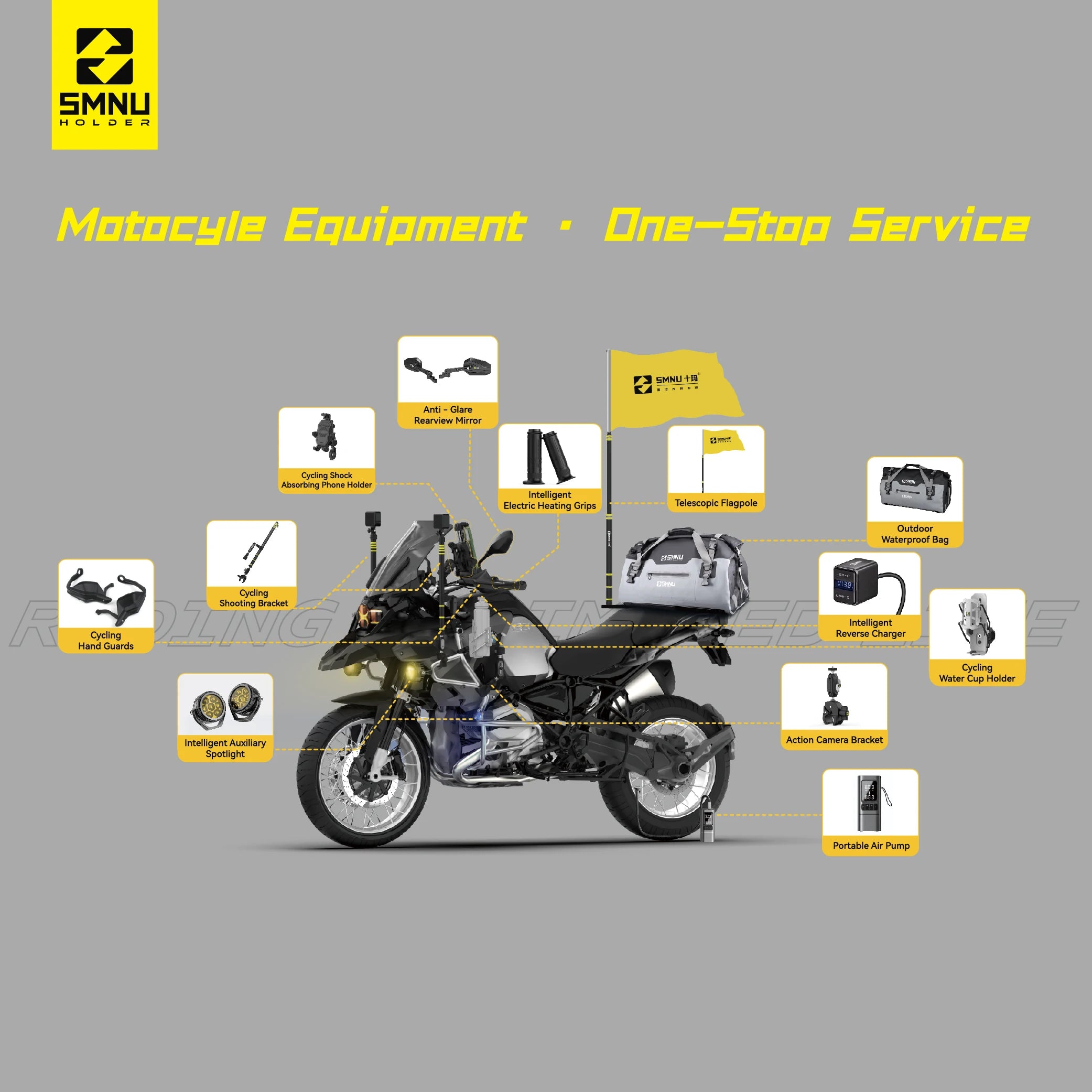 SMNU Aluminum Alloy Flexible Action Camera Handlebar Holder for Motorcycle/Bicycle Riding Photography