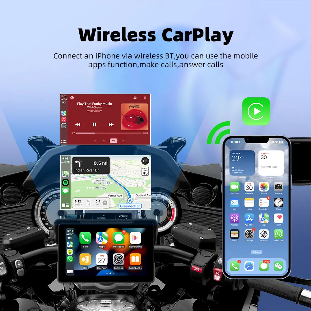 7.0 inch Wireless CarPlay Moto Android Auto Portable Digital Motorcycle Dashboard GPS Navigation Display Screen Monitor TMPS DVR