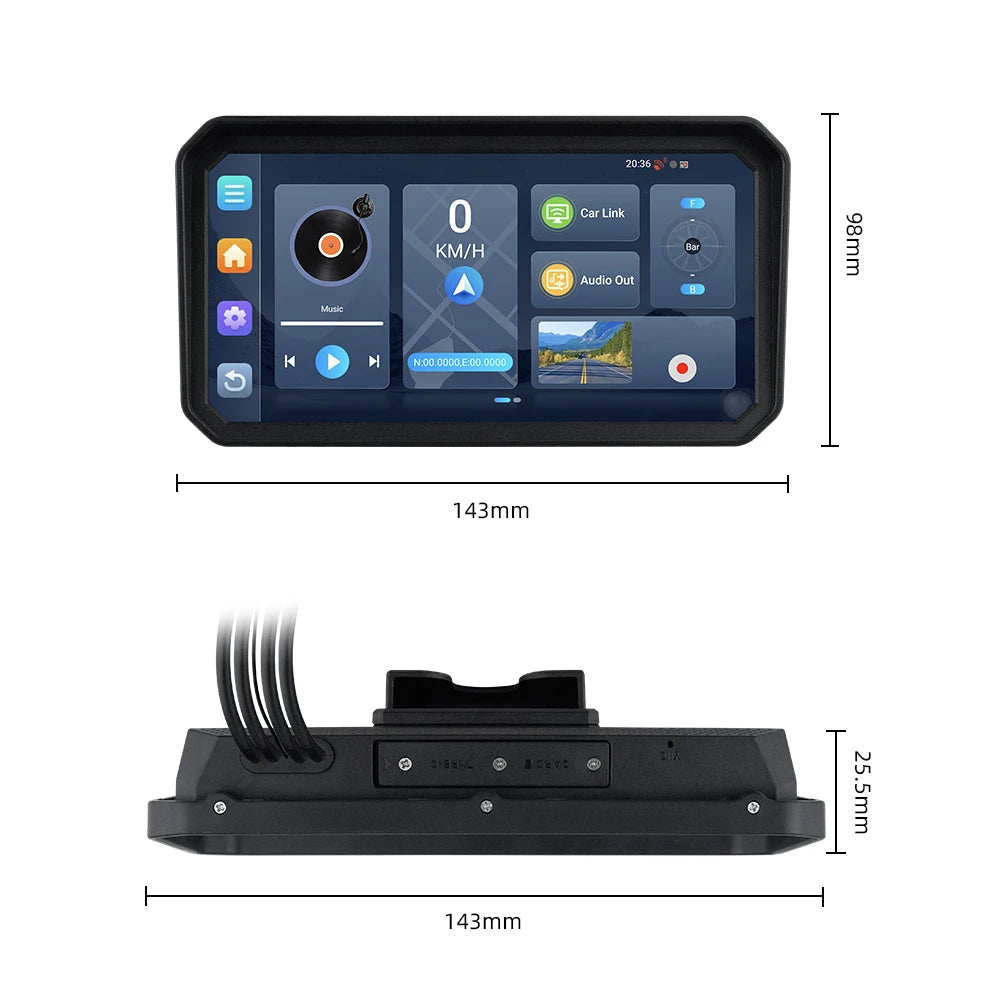 6" Portable Digital Motorcycle Dashboard GPS Motorcycle Navigation Screen Wireless CarPlay Moto Android Auto Android 14.0 TMPS