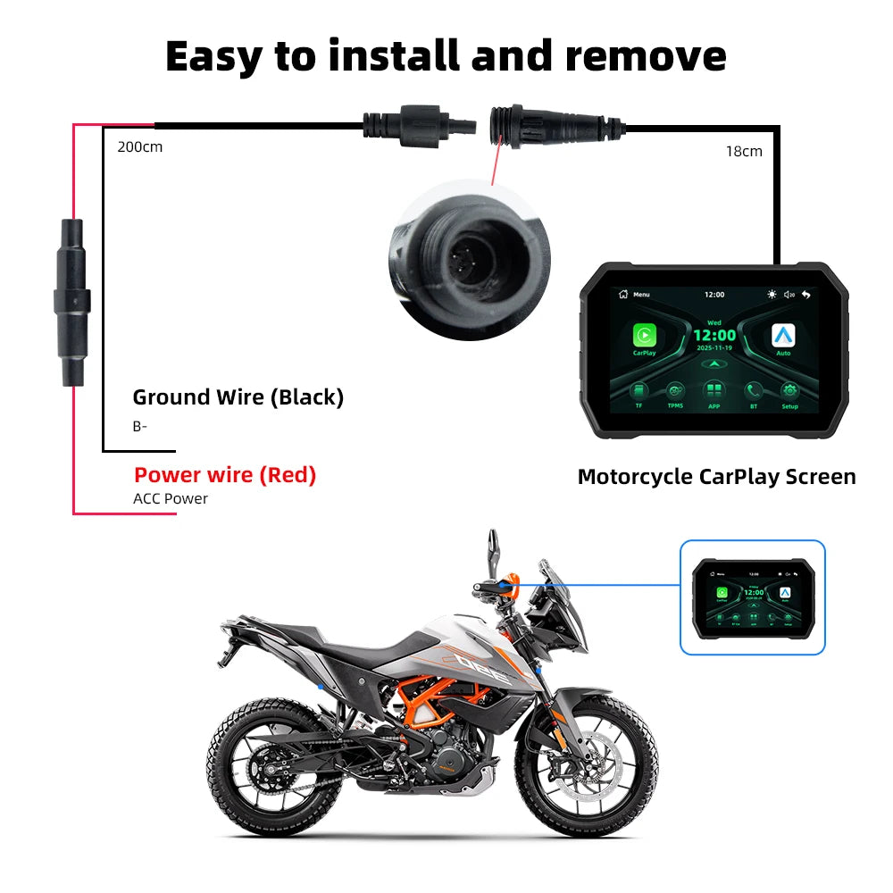 Wireless CarPlay Moto Android Auto Portable Digital Motorcycle Dashboard GPS Navigation Screen 5 inch Dustproof Waterproof  TMPS