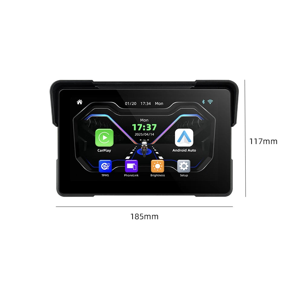 7.0 inch Wireless CarPlay Moto Android Auto Portable Digital Motorcycle Dashboard GPS Navigation Display Screen Monitor TMPS DVR