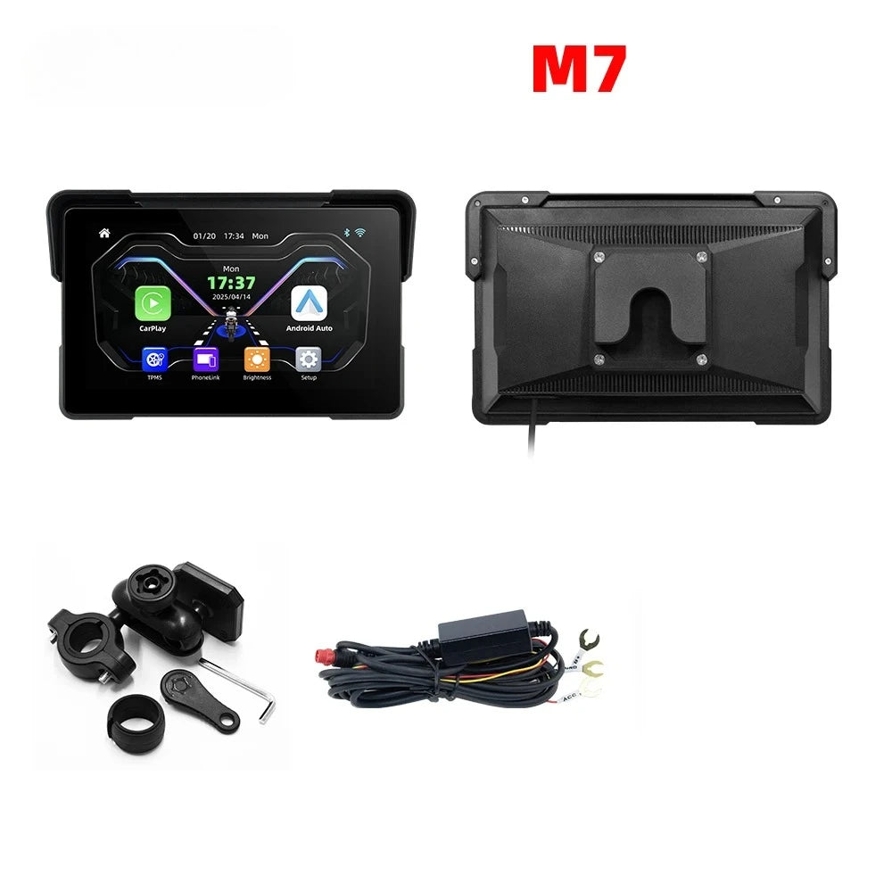 7.0 inch Wireless CarPlay Moto Android Auto Portable Digital Motorcycle Dashboard GPS Navigation Display Screen Monitor TMPS DVR