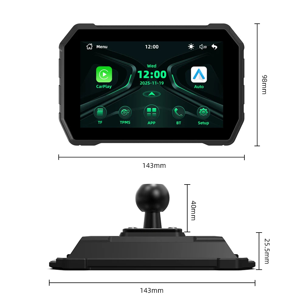 Wireless CarPlay Moto Android Auto Portable Digital Motorcycle Dashboard GPS Navigation Screen 5 inch Dustproof Waterproof  TMPS