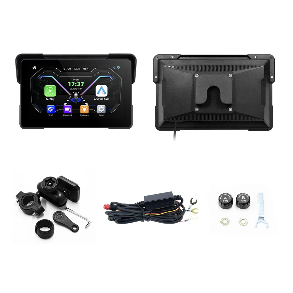 7.0 inch Wireless CarPlay Moto Android Auto Portable Digital Motorcycle Dashboard GPS Navigation Display Screen Monitor TMPS DVR