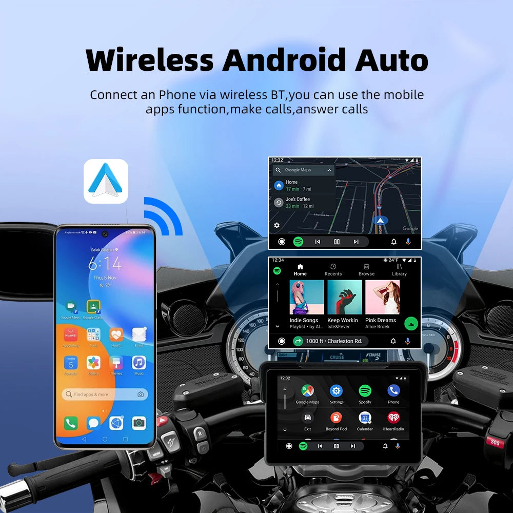 7.0 inch Wireless CarPlay Moto Android Auto Portable Digital Motorcycle Dashboard GPS Navigation Display Screen Monitor TMPS DVR