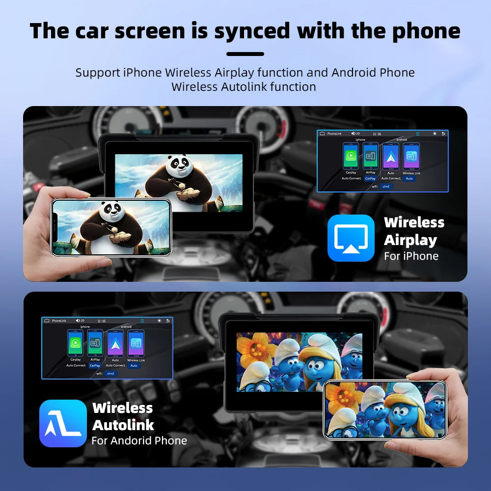 7.0 inch Wireless CarPlay Moto Android Auto Portable Digital Motorcycle Dashboard GPS Navigation Display Screen Monitor TMPS DVR