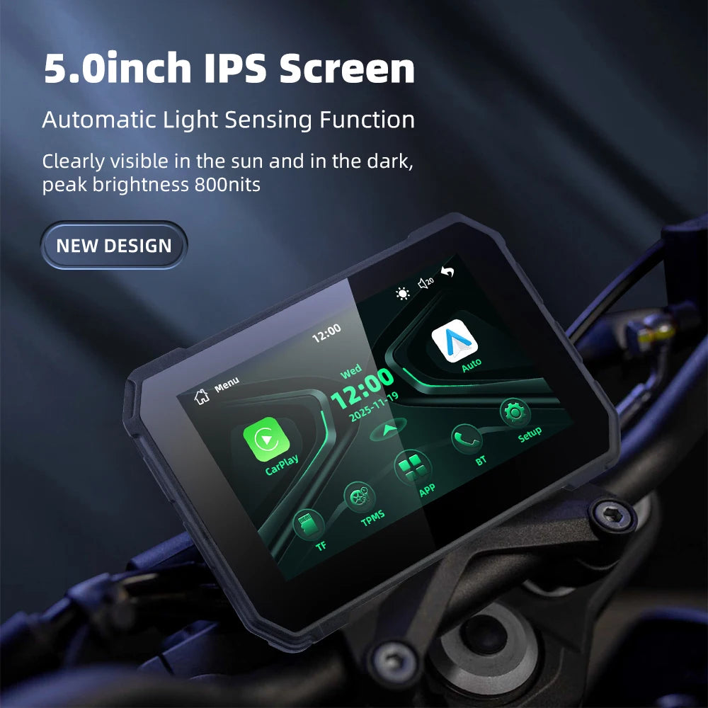 Wireless CarPlay Moto Android Auto Portable Digital Motorcycle Dashboard GPS Navigation Screen 5 inch Dustproof Waterproof  TMPS