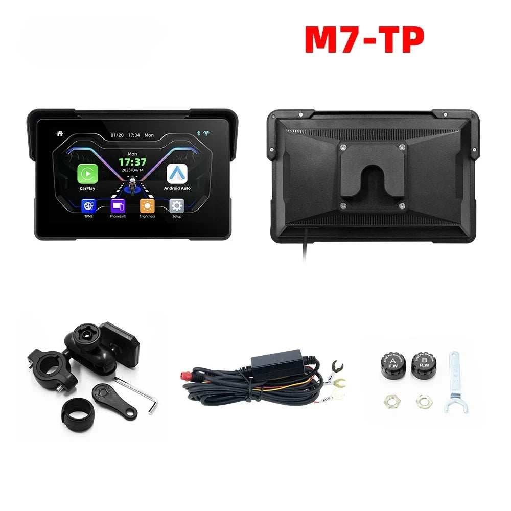 7.0 inch Wireless CarPlay Moto Android Auto Portable Digital Motorcycle Dashboard GPS Navigation Display Screen Monitor TMPS DVR