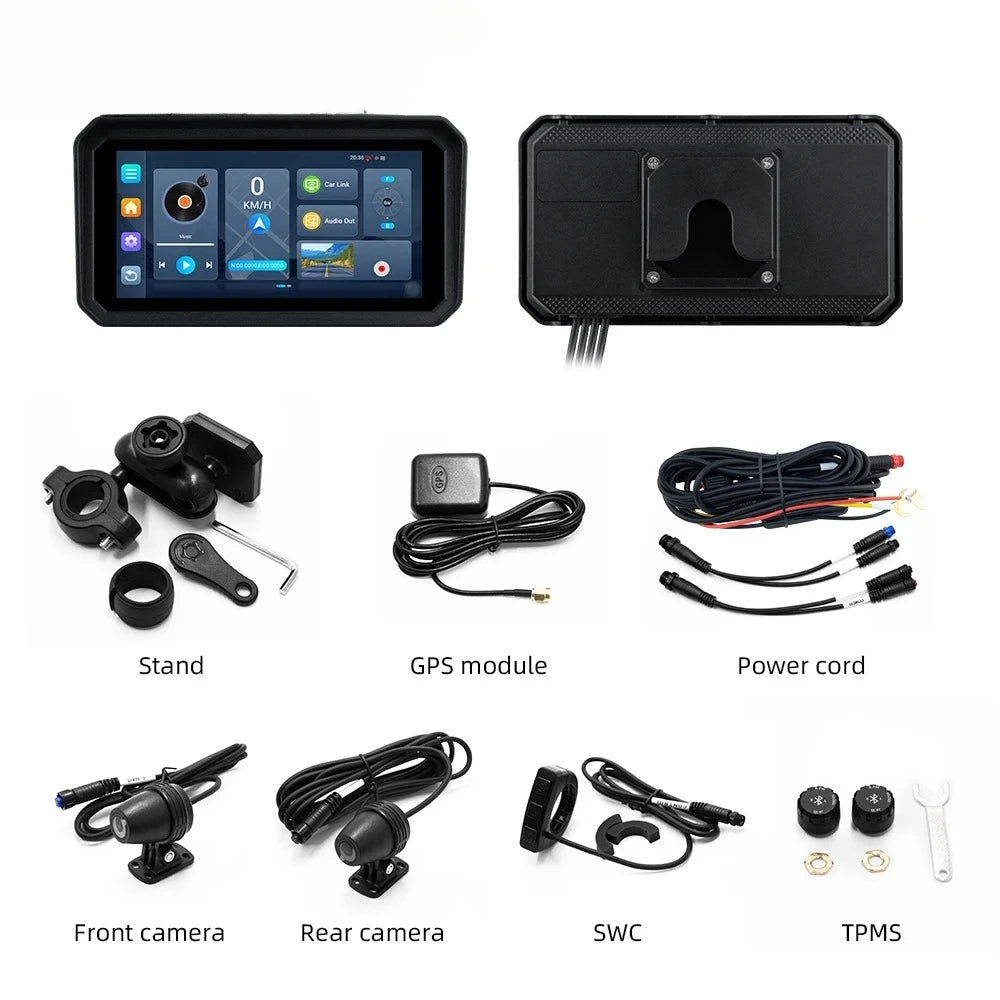 6" Portable Digital Motorcycle Dashboard GPS Motorcycle Navigation Screen Wireless CarPlay Moto Android Auto Android 14.0 TMPS