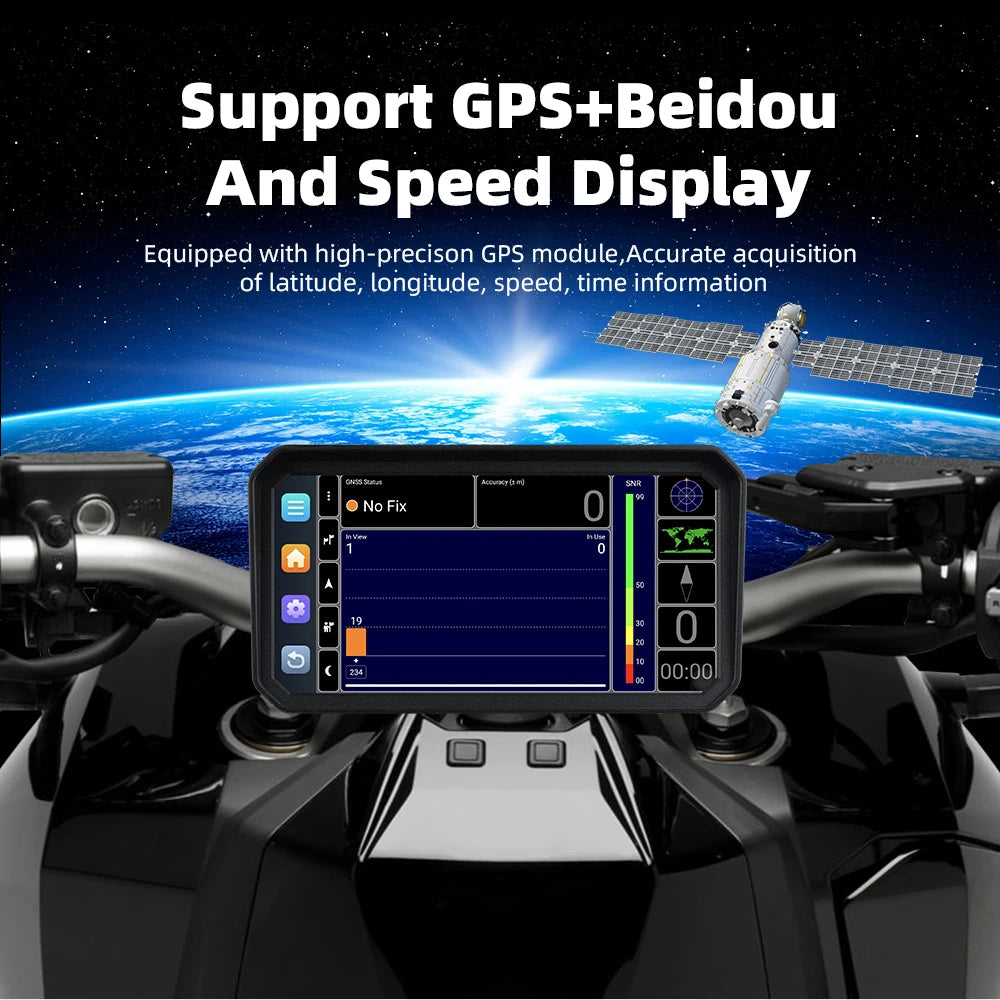 6" Portable Digital Motorcycle Dashboard GPS Motorcycle Navigation Screen Wireless CarPlay Moto Android Auto Android 14.0 TMPS