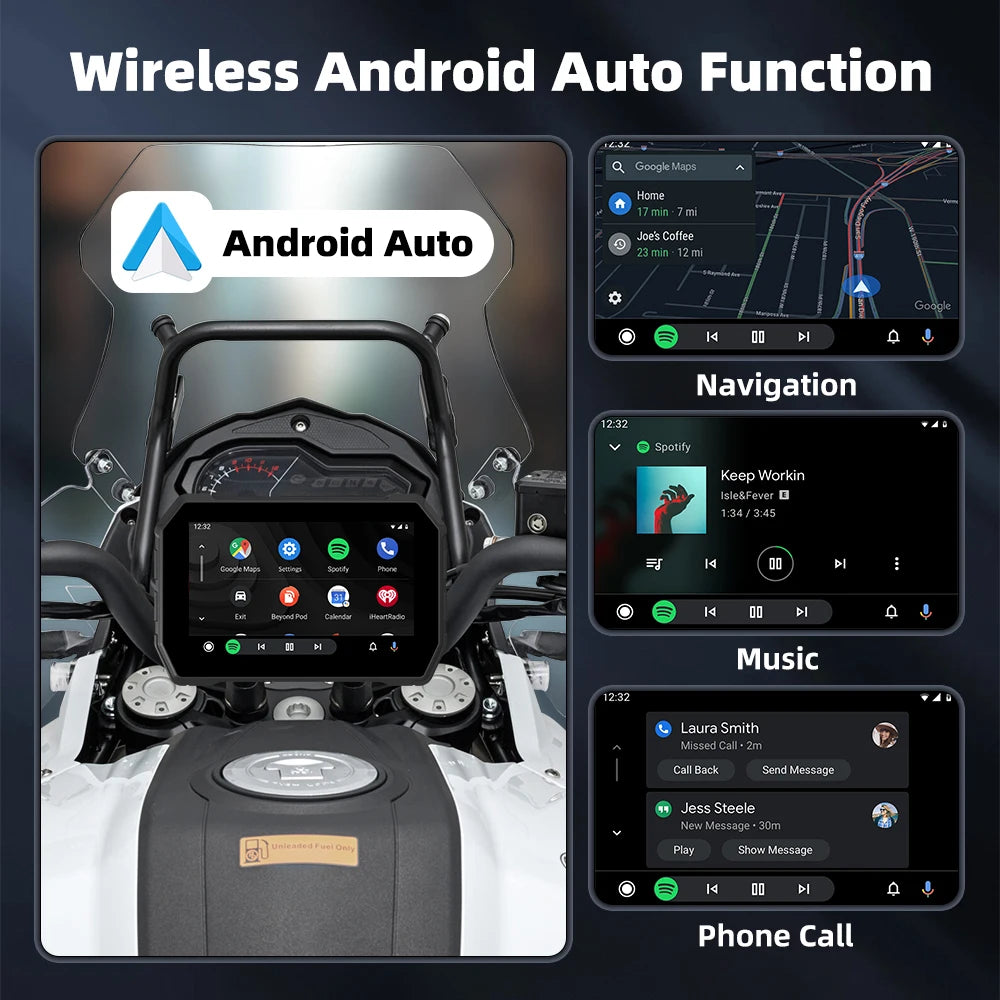 Wireless CarPlay Moto Android Auto Portable Digital Motorcycle Dashboard GPS Navigation Screen 5 inch Dustproof Waterproof  TMPS