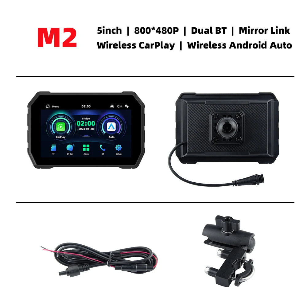 Wireless CarPlay Moto Android Auto Portable Digital Motorcycle Dashboard GPS Navigation Screen 5 inch Dustproof Waterproof  TMPS