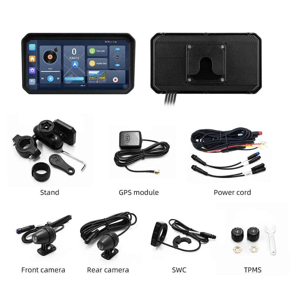 6" Portable Digital Motorcycle Dashboard GPS Motorcycle Navigation Screen Wireless CarPlay Moto Android Auto Android 14.0 TMPS